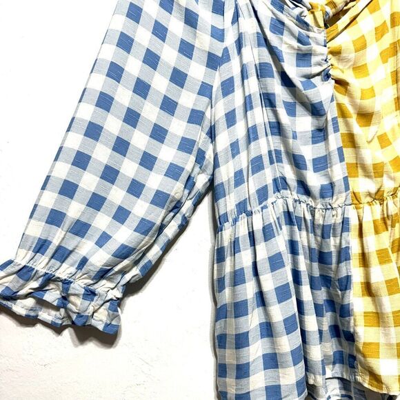 NWT Cato Blouse Balloon Sleeves Yellow & Blue Check Shirt Top Womens Size Large - Picture 4 of 10